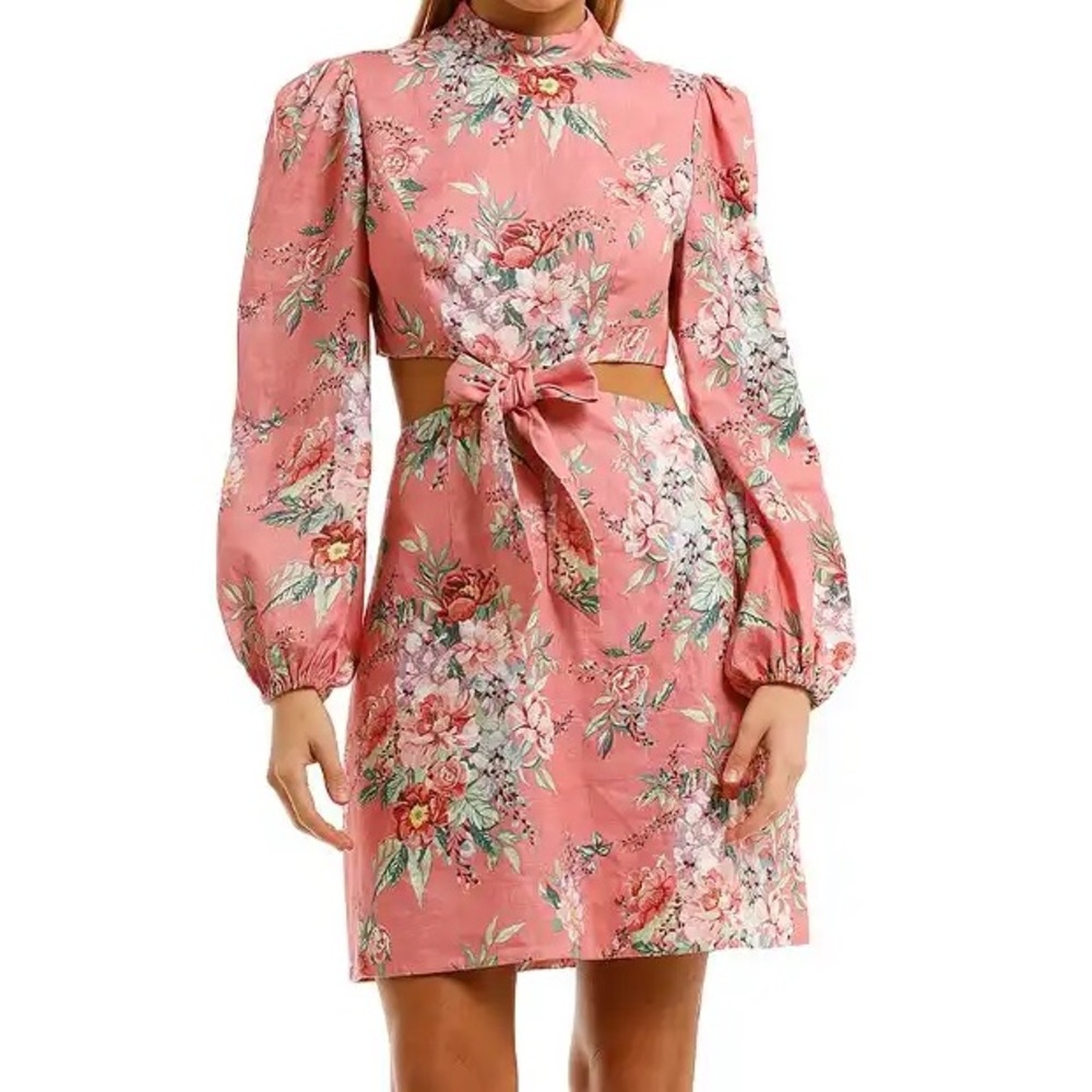 ZIMMERMANN Bellitude Cutout Floral Print Linen
Mini Dress